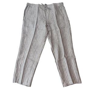 NWT Orvis 100% Linen Striped Pants XL Gray White Drawstring Elastic Waist Casual